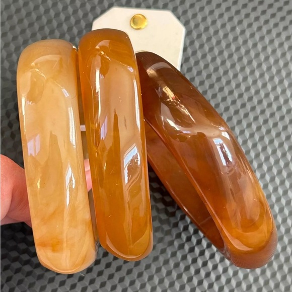 NWT ⚜️🤎⚜️ Piper K Set of 3 Bangles, Marbleized Amber-Brown Shades, Chunky - Picture 7 of 11